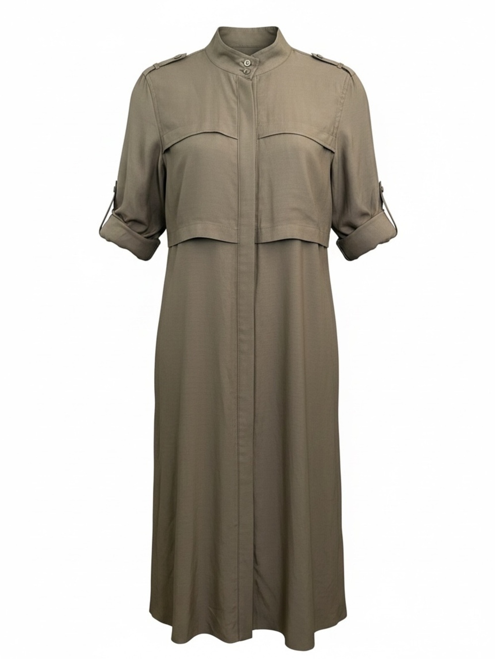 BCBGMAXAZRIA Kayden Bay Leaf Safari Midi Shirtdress, XS